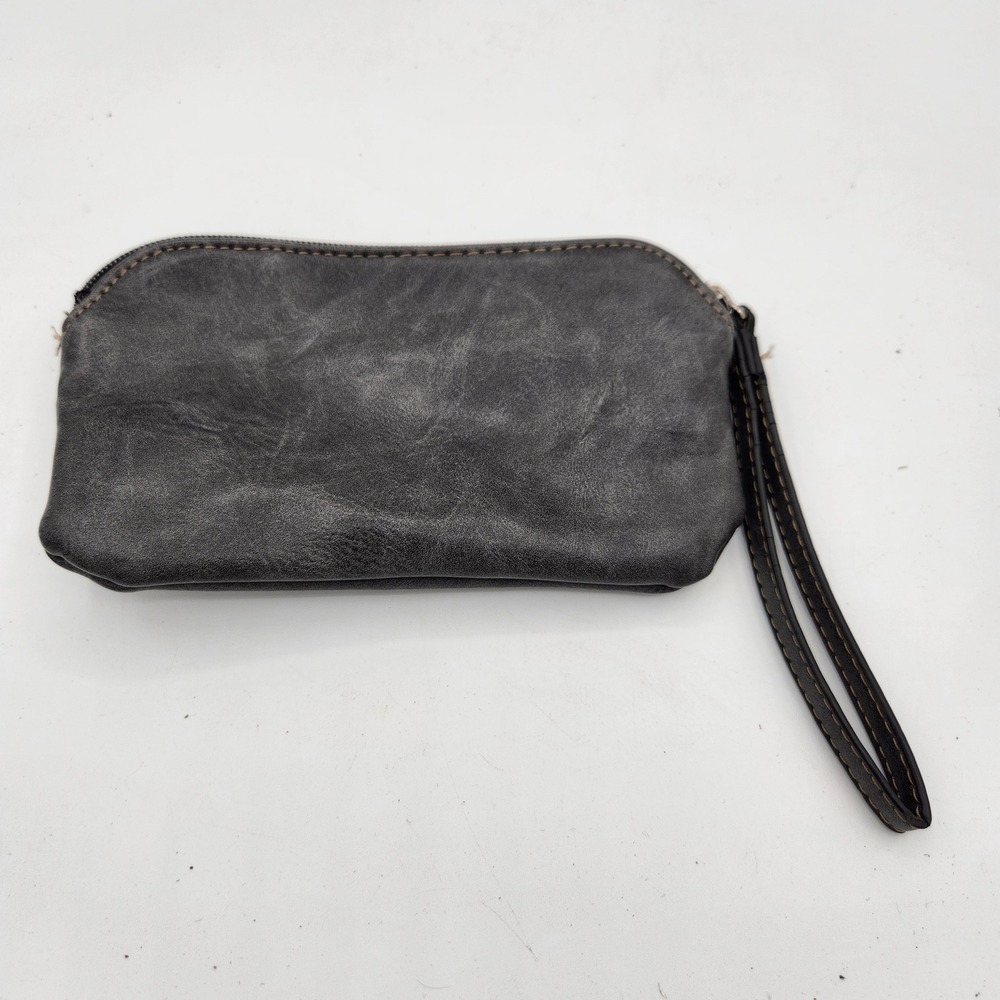 BOC Gray Leather Wristlet Small Zip Pouch Coin Purse Card Holder